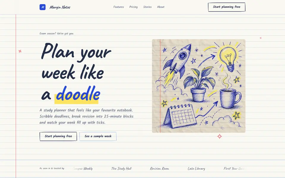 Doodle Notebook — live preview of the playful style