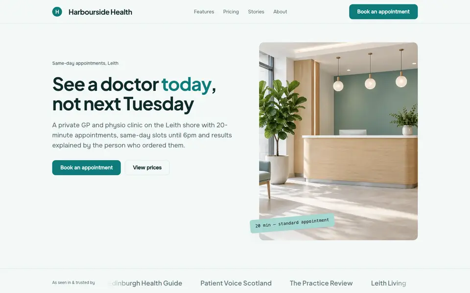 Teal Clinic — live preview of the industry style